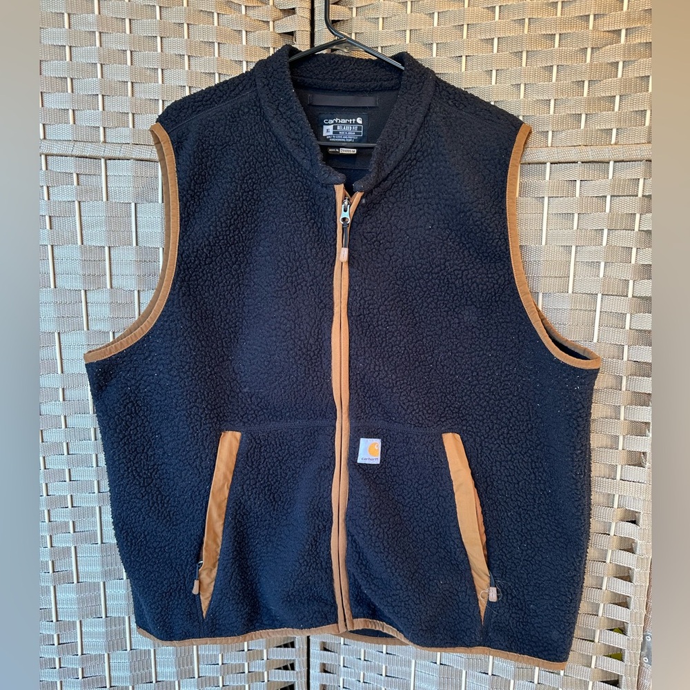 Carhartt Men's Black and Brown Fleece Vest